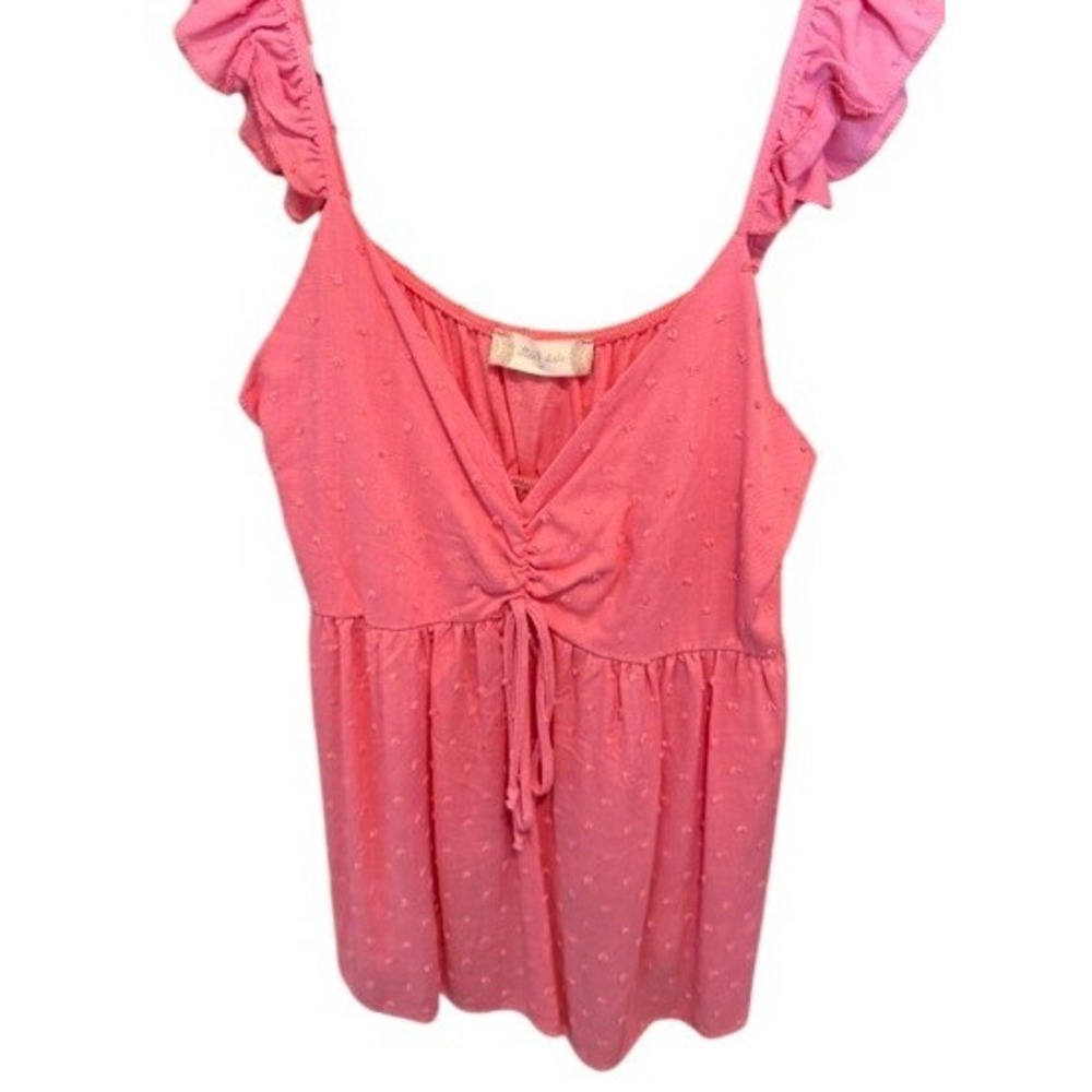 Altar'd State Womens Pink Swiss Dot Ruffle Tank Top V-Neck Empire Waist Medium